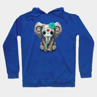 Day Of The Dead Hoodie - Teal Blue Day of the Dead Sugar Skull Baby Elephant by jeffbartels